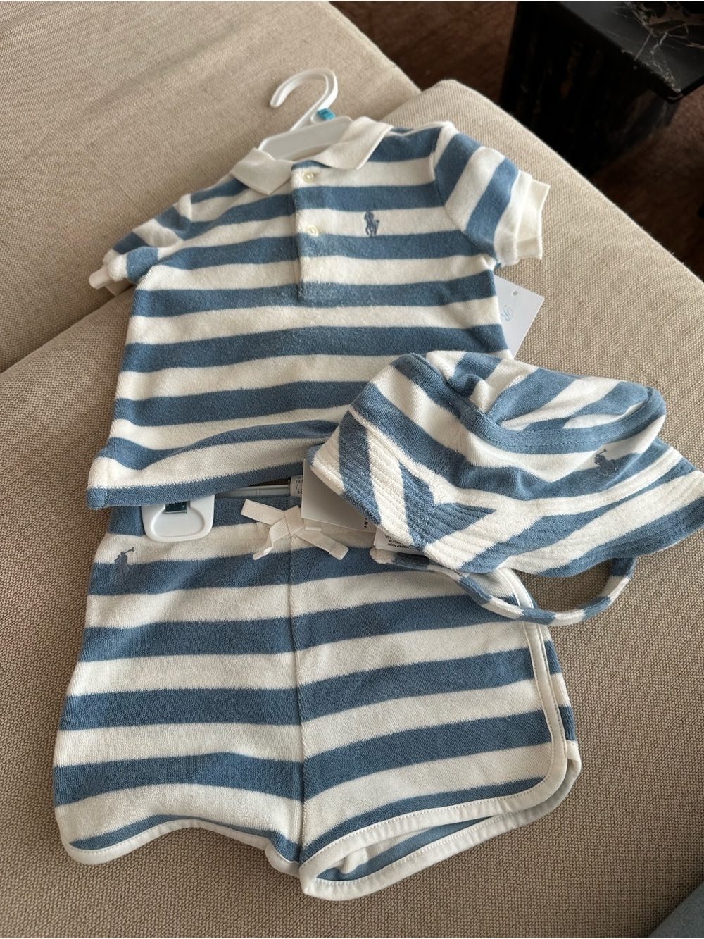 Ralph Lauren Boys' Striped Terry Polo Shirt, Short & Hat Set - Baby